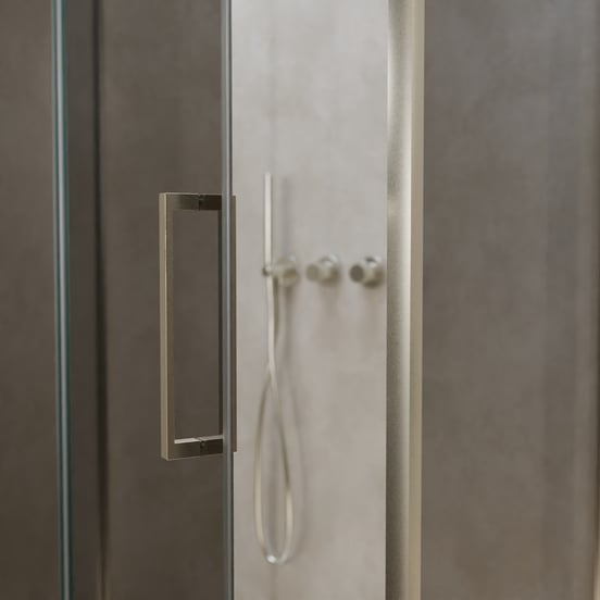 Balmani Senses Design douchecabine met linkse draaideur en vaste zijwand, 100 x 100 cm, Reflex spiegelglas, Brushed CoolMetal profielen