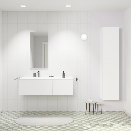 Storke Edge zwevend badmeubel 120 x 52 cm mat wit met Mata asymmetrisch linkse wastafel in solid surface mat wit