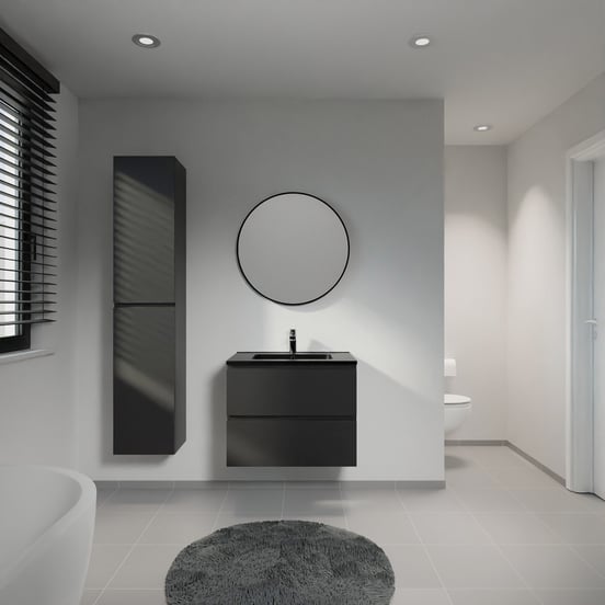 Linie Lado zwevend badmeubel 70 x 46 cm mat zwart met Vano enkele wastafel in composietmarmer mat zwart