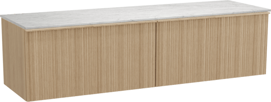 Balmani Forma meuble salle de bains suspendu 180 x 55 cm chêne naturel avec Stretto tablette simple ou double en marbre carrara, Nervure circulaire asymétrique verticale