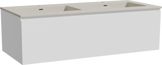 Storke Edge zwevend badmeubel 120 x 52 cm mat wit met Diva dubbele wastafel in top solid zijdegrijs