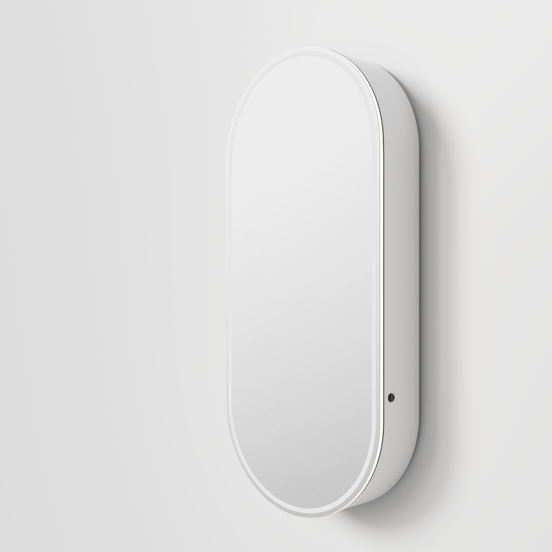 Balmani Mara spiegelkast Ovaal 45 x 100 cm mat wit met spiegelverlichting en anti-damp