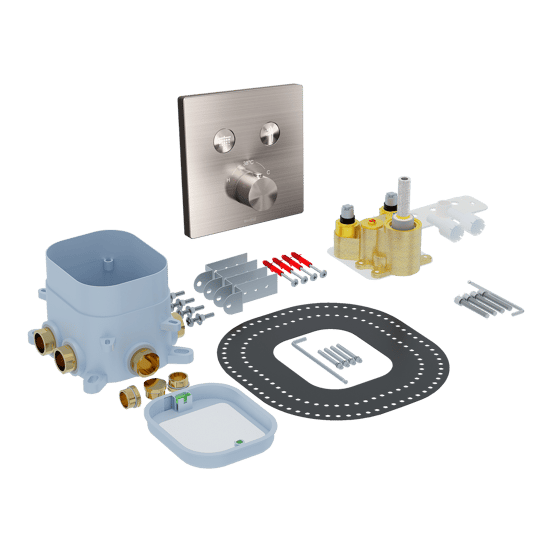 Blaufoss Smartbox Switch-Line Thermostat-Duscharmatur: Unterputz, für 2 Verbraucher, Brushed Coolmetal, Einbauelement inklusive
