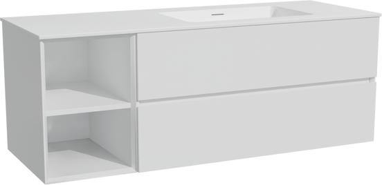 Storke Edge zwevend badmeubel 140 x 52 cm mat wit met Mata asymmetrisch rechtse wastafel in solid surface mat wit