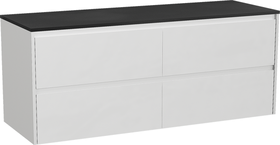 Storke Seda zwevend badmeubel 150 x 52 cm mat wit met Panton enkel of dubbel wastafelblad in gepoedercoate mdf mat zwart