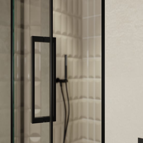 Balmani Senses Design douche draaideur links 100 cm x 210 cm Reflex spiegelglas, Zwarte profielen