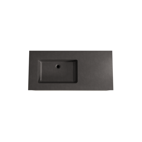 Storke Ribs zwevend badmeubel 110 x 52 cm zijdegrijs met Scuro asymmetrisch linkse wastafel in kwarts mat zwart, Verticale symmetrische rechte ribbel