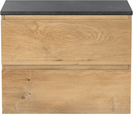 Linie Lado zwevend badmeubel 70 x 46 cm naturel eiken met Lado enkel wastafelblad in melamine grijze leisteen