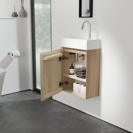Balmani Mitra meuble wc suspendu 42 x 21 cm chêne naturel avec Loop lavabo en Solid Surface mat
