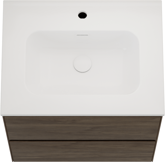 Balmani Mitra Compact hängendes Möbelstück Set: 60 x 46 cm, Amerikanischer Nussbaum, mit Nostra Einzelwaschtisch Porzellan glänzend Weiβ