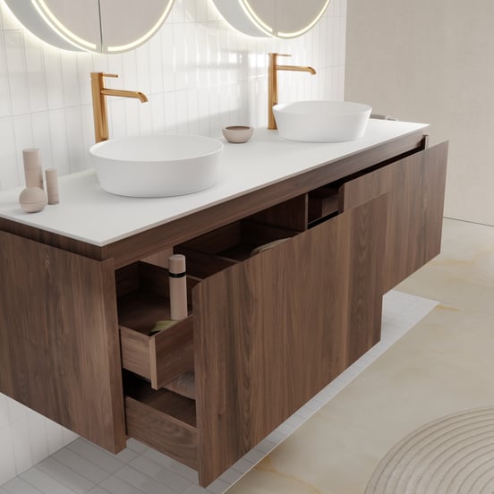 Balmani Eclips hängendes möbelstück Waschtischunterschränke 180 x 55 cm Amerikanischer Nussbaum 4 Schubladen