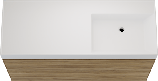 Balmani Mitra Compact zwevend badmeubel 120 x 46 cm wild eiken met Argila asymmetrisch rechtse wastafel in composietmarmer mat wit