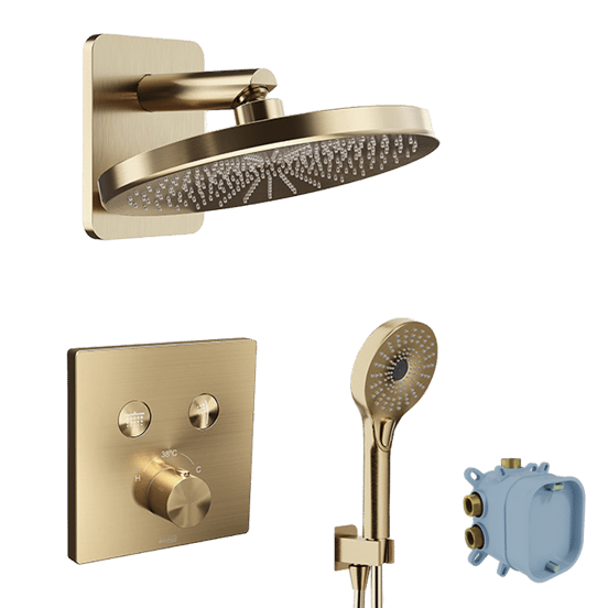 Blaufoss Smartbox Switch-line robinet thermostatique Colonne de douche de pluie encastré avec douche de tête 25cm Brushed Champagne Gold