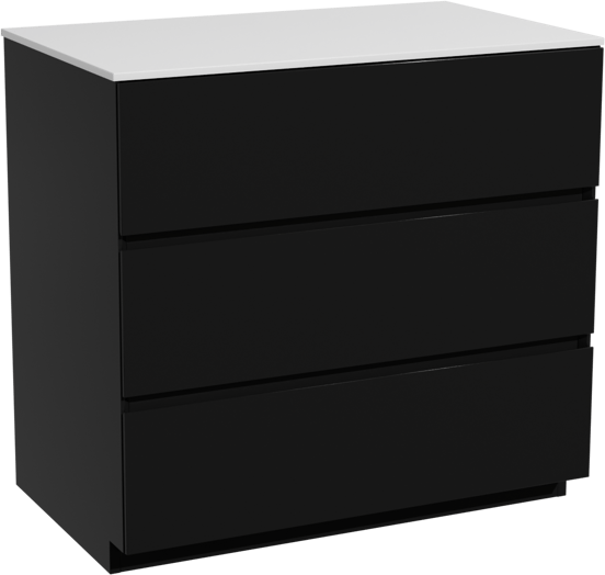 Storke Edge staand badmeubel 85 x 52 cm mat zwart met Tavola enkel wastafelblad in solid surface mat wit