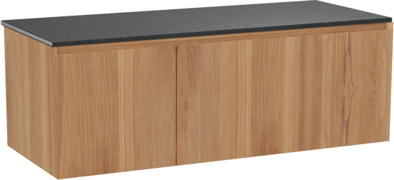 Balmani Idra zwevend badmeubel 135 x 55 cm teakhout met Stretto enkel of dubbel wastafelblad in zwart graniet