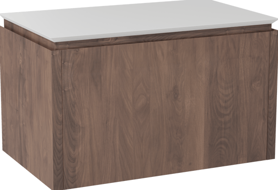 Balmani Eclips zwevend badmeubel 90 x 55 cm Amerikaans notenhout met Eclips enkel wastafelblad in Solid Surface mat wit