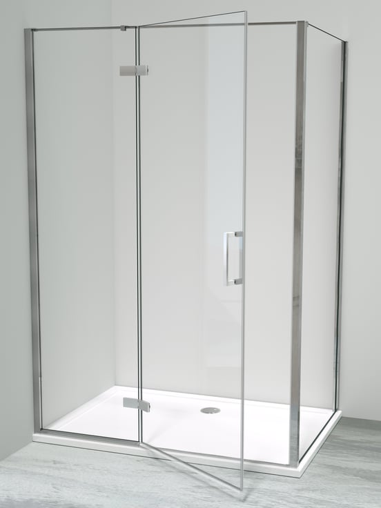 Luca Varess Nona douchehoek met draaideur en 2 vaste zijwanden 90 x 140 cm helder glas glanzend chroom profiel