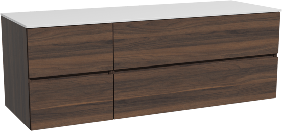 Storke Edge zwevend badmeubel 150 x 52 cm notenhout met Tavola enkel of dubbel wastafelblad in solid surface mat wit