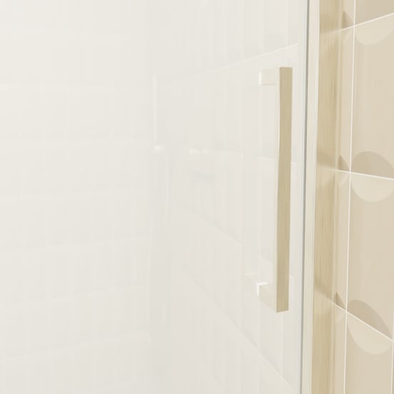 Balmani Senses Design Dusche Schiebetür, Links, 160 cm x 210 cm, Klarglas mit mattiertem Streifen, Profil Brushed CoolMetal