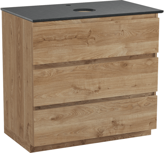 Balmani Lucida staand badmeubel 90 x 55 cm ruw eiken met Facetta enkel wastafelblad in zwart graniet