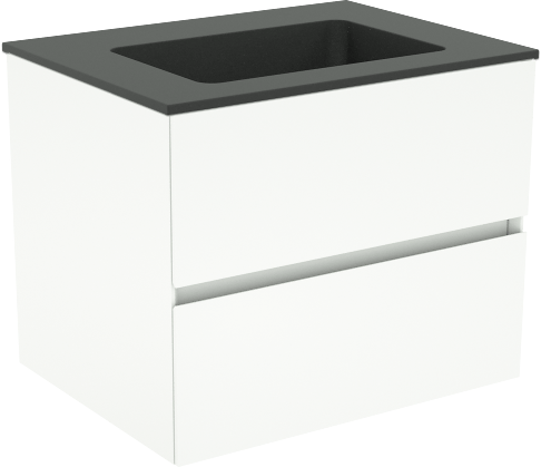 Storke Edge zwevend badmeubel 60 x 46 cm mat wit met Scuro enkele wastafel in kwarts mat zwart