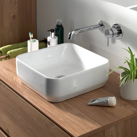 Luca Varess Messina vasque à poser porcelaine blanc brllant carré 36 x 36 cm