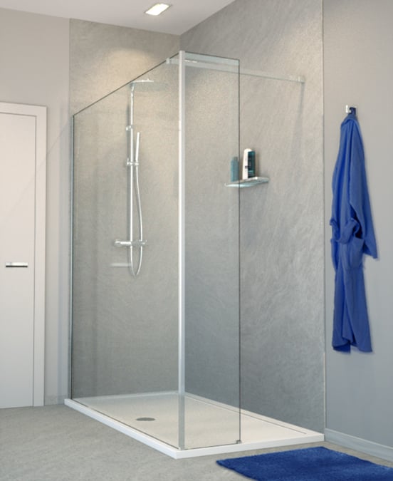 Balmani Modular Walk-In-Dusche mit fester Seitenwand 170 x 200 cm, Klarglas, Profil chrom glänzend