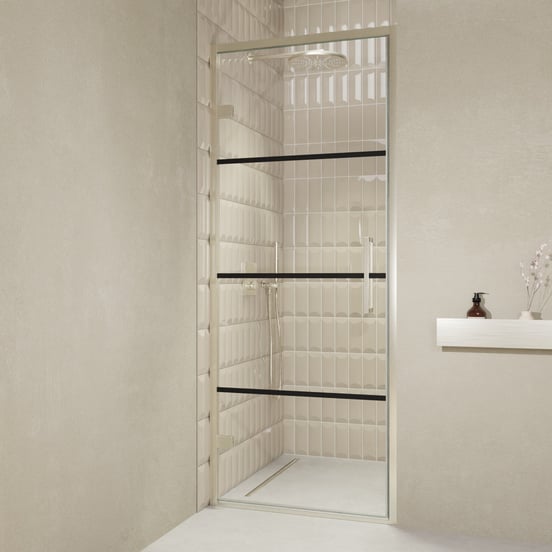 Balmani Senses Design douche draaideur links 90 cm x 210 cm Lined glas, Brushed CoolMetal profielen