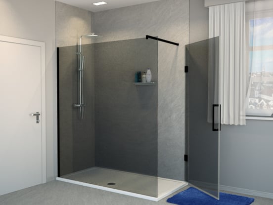 Balmani Modular douche de plain-pied avec porte 160 x 200 cm verre fumé profil noir mat