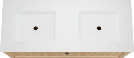 Balmani Lemon zwevend badkamermeubel 135 x 55 cm, fineer natuur eik met Tablo Stretto dubbele wastafel in mat wit