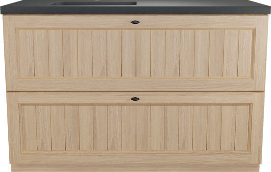 Balmani Lemon meuble salle de bains à poser 135 x 55 cm, plaqué chêne naturel avec Napoli plan vasque asymétrique à gauche en granit noir