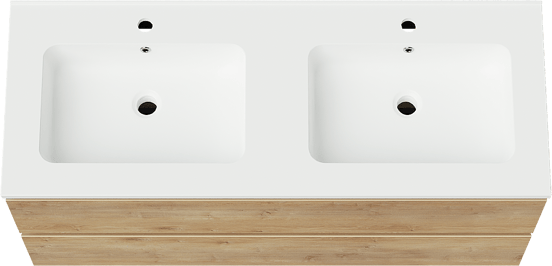 Linie Lado meuble salle de bains suspendu 120 x 46 cm chêne naturel avec Vano double vasque en marbre composite blanc mat