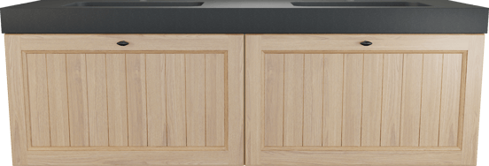 Balmani Lemon hängendes Möbelstück Set: 180 x 55 cm, Naturbelassene Eiche Furnier, mit Napoli Doppelwaschtisch, Schwarzes Granit