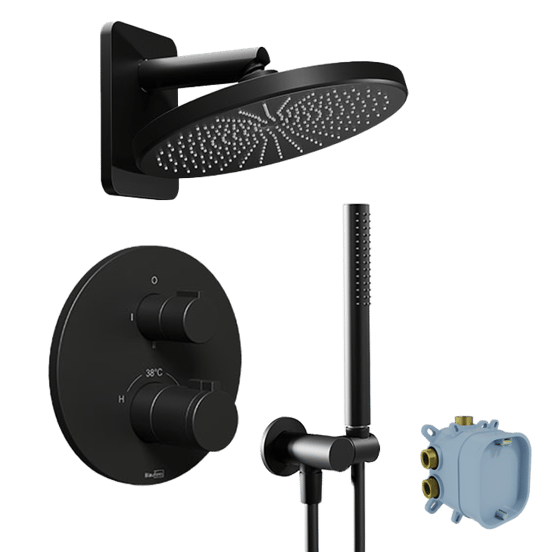 Blaufoss Smartbox Round Duschsystem: Unterputz, Runder Duschkopf, 25 cm, Schwarz Matt