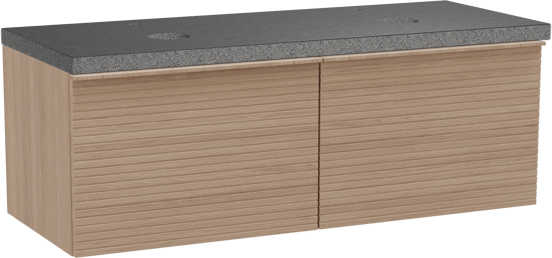 Balmani Forma meuble salle de bains suspendu 135 x 55 cm chêne naturel avec Rock tablette double en granit noir, Nervure gauche symétrique horizontale