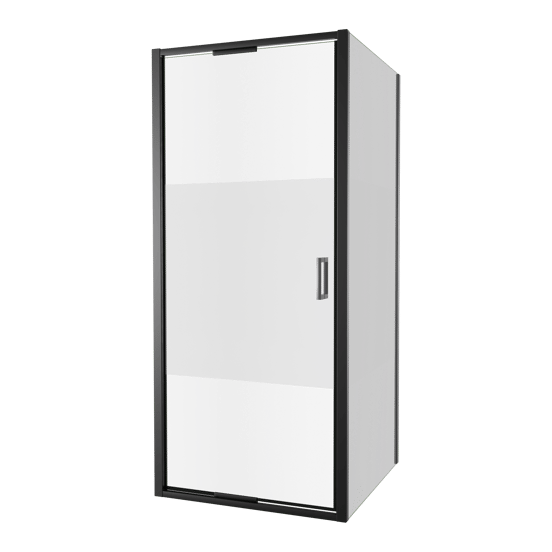 Luca Varess Vidor In douchehoek met draaideur en vaste zijwand 90 x 90 cm Helder glas met matte strook mat zwart profiel