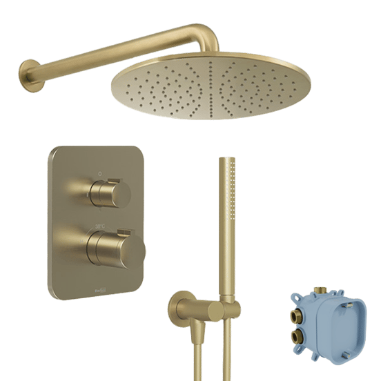 Blaufoss Smartbox Softline colonne de douche encastrée robinet thermostatique avec douche de tête rond 30cm Brushed Champagne Gold