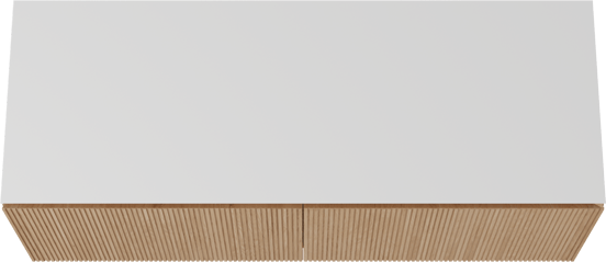 Balmani Eclips hängendes Möbelstück Set: 150 x 55 cm, Eiche Natur, mit Eclips Einzel- oder Doppel Waschtischplatte Solid Surface Weiβ matt, Vertikale symmetrische gerade Rippe