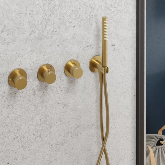 Blaufoss Pavilion Thermostat-Duscharmatur: Unterputz, Brushed Gold, Einbauelement inklusive