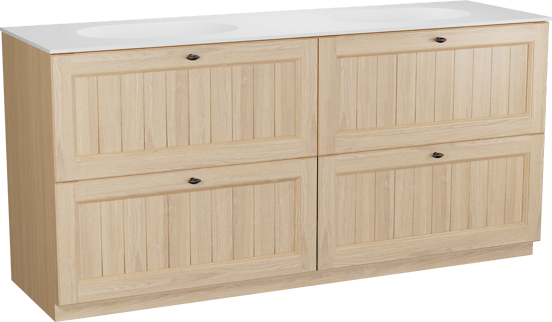 Balmani Lemon staand badkamermeubel 180 x 55 cm, fineer natuur eik met Tablo Oval dubbele wastafel in mat wit