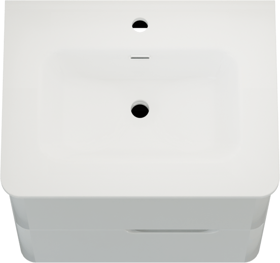 Linie Curvo hängendes Möbelstück Set: 60 x 46 cm, Weiβ glänzend, mit Baro Curvo Einzelwaschtisch Keramik Weiβ glänzend