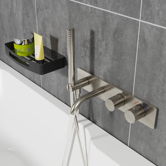 Blaufoss Round robinet de bain thermostatique encastré avec douchette Brushed Coolmetal incl élément intégré