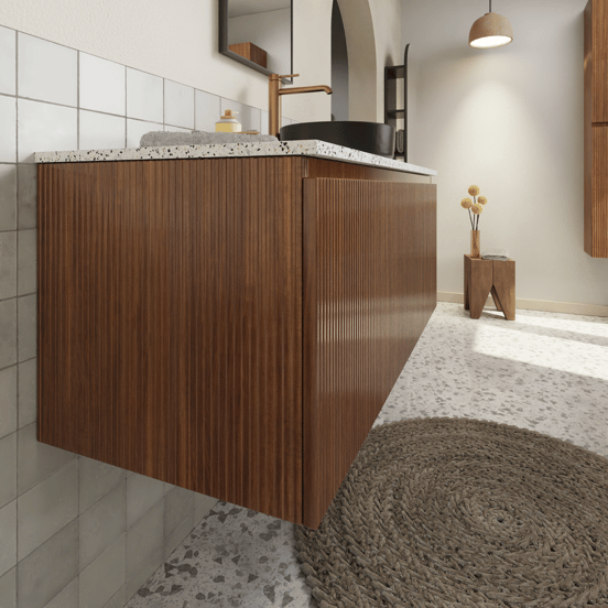 Storke Ribs meuble sous-vasque suspendu 120 x 52 cm noyer 2 tiroirs