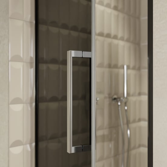 Balmani Senses Design Dusche Drehtür, Links, 90 cm x 210 cm, Rauchglas, Profil Chrom