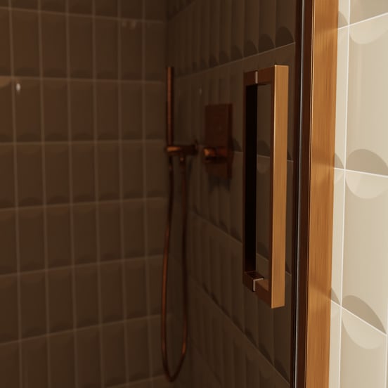 Balmani Senses Design Dusche Schiebetür, umkehrbar, 160 cm x 210 cm, Bronze Glas, Profil Brushed Rosegold