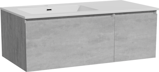 Storke Edge hängendes Möbelstück Set: 100 x 52 cm, Beton dunkelgrau, mit Diva Waschtisch links, Marmorkomposit Weiß glänzend