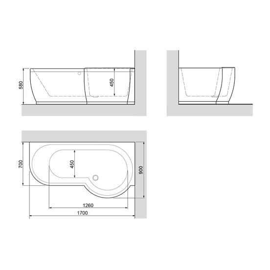Linie Paulo 1-Personen-Eckbadewanne: rechts, 170 x 90 cm, Acryl, Weiß Glänzend