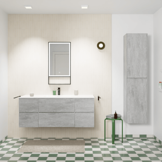 Storke Edge zwevend badmeubel 135 x 52 cm beton donkergrijs met Mata enkele wastafel in solid surface mat wit