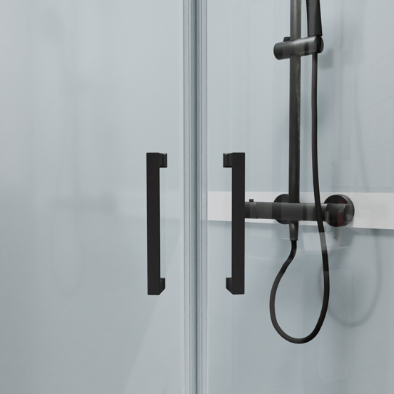 Luca Varess Talan kwartronde douchecabine met schuifdeuren 90 x 90 cm helder glas mat zwart profiel
