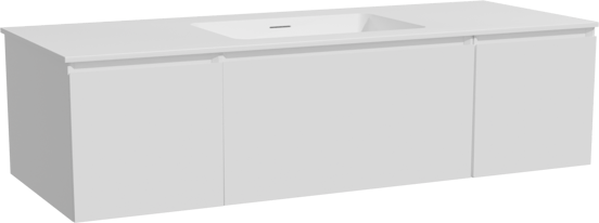 Storke Edge hängendes Möbelstück Set: 135 x 52 cm, Weiß glänzend, mit Mata Einzelwaschtisch, Solid Surface Weiß matt